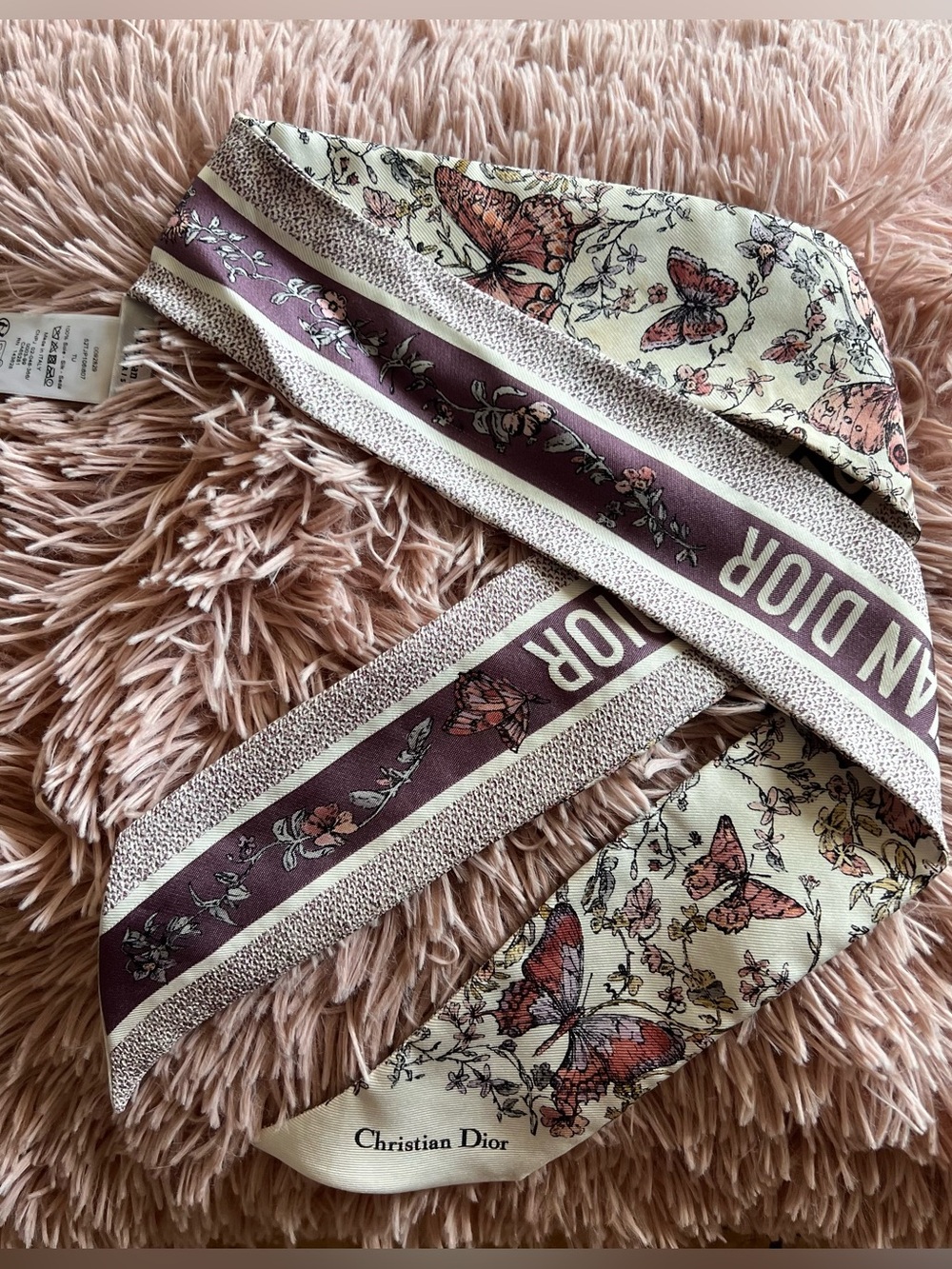 Dior White Butterfly Print Silk Neck Scarf - Picture 5 of 10
